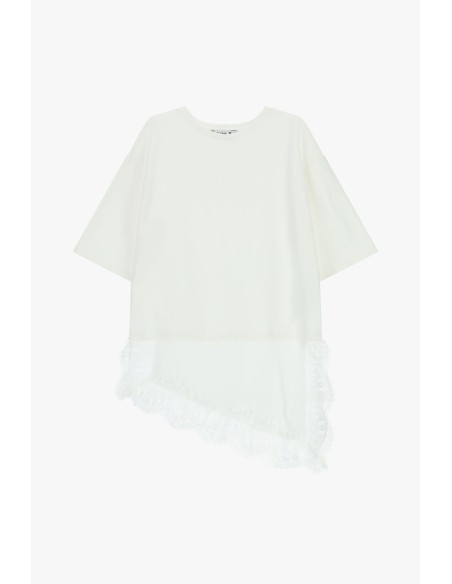 Top asymétrique avec bordure en dentelle contrastée Please