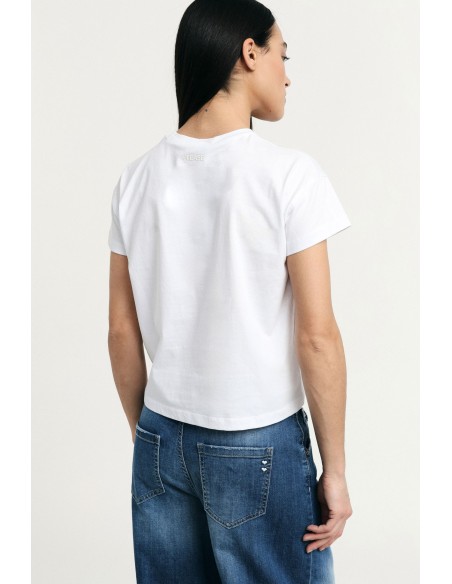Cropped T-shirt met regular fit, ronde hals en effen kleur, alstublieft