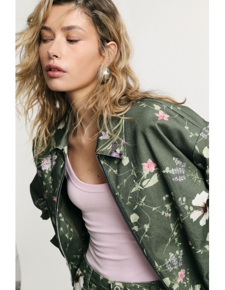 Veste bombardier courte avec fermeture éclair et imprimé floral Please