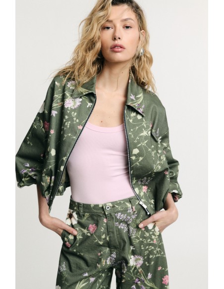 Korte bomber met rits en bloemenprint, alstublieft