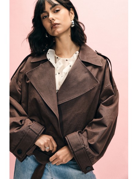 Parka courte à double boutonnage avec ceinture Please