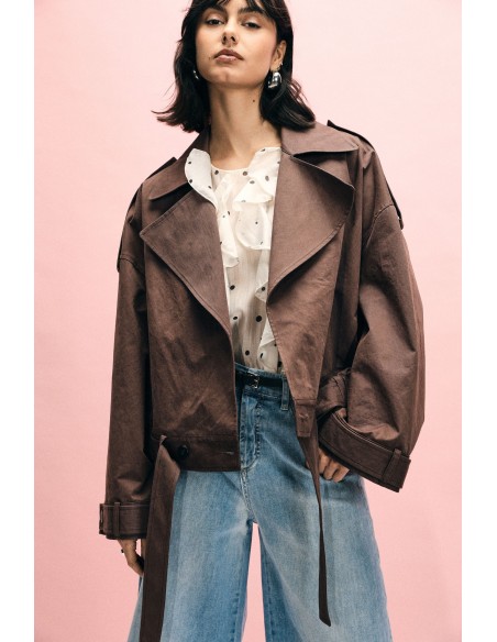 Parka courte à double boutonnage avec ceinture Please