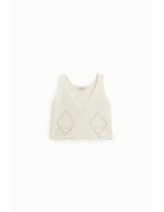 Top en maille à col en V avec détails perforés Please 2