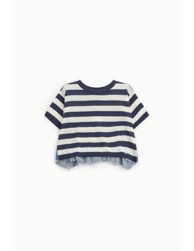 Gestreept cropped T-shirt met rafelrand alstublieft
