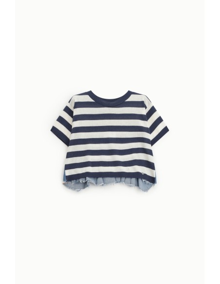 T-shirt court à rayures avec bordures à franges Please