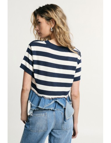 T-shirt court à rayures avec bordures à franges Please