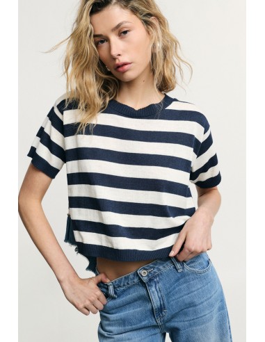 T-shirt court à rayures avec bordures à franges Please