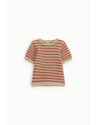 T-Shirt rayé perforé à manches courtes Please