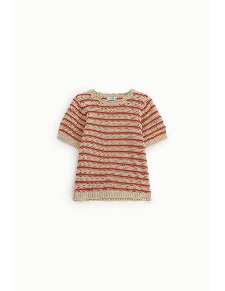 Gestreept geperforeerd T-shirt met korte mouwen Alstublieft