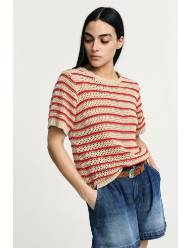 T-Shirt rayé perforé à manches courtes Please
