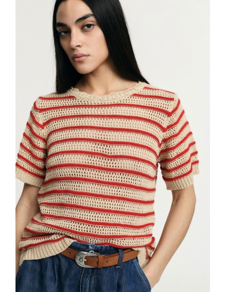 Gestreept geperforeerd T-shirt met korte mouwen Alstublieft