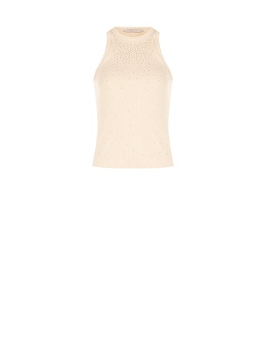 Top ajusté en mélange de coton côtelé avec strass Rinascimento
