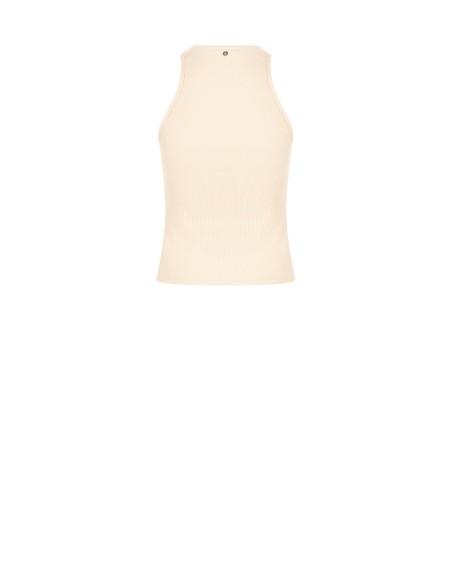 Top ajusté en mélange de coton côtelé avec strass Rinascimento