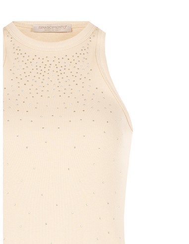 Top ajusté en mélange de coton côtelé avec strass Rinascimento