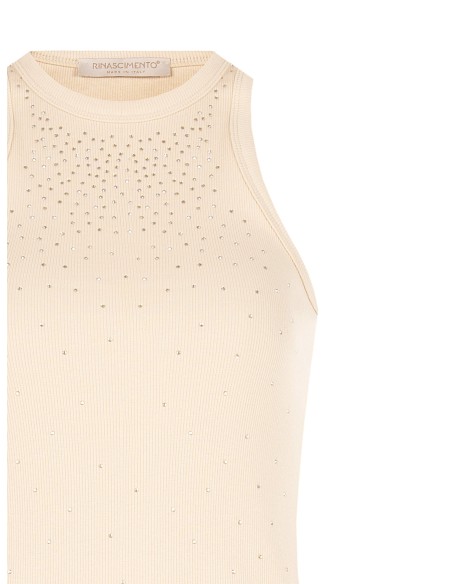 Top ajusté en mélange de coton côtelé avec strass Rinascimento