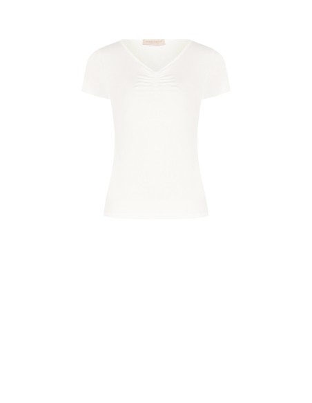 Aansluitend T-shirt van viscosemix met gerimpelde V-hals Rinascimento