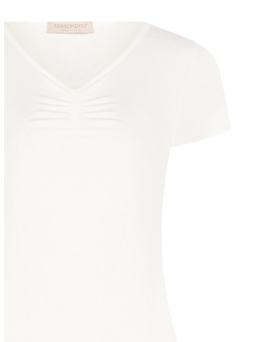Aansluitend T-shirt van viscosemix met gerimpelde V-hals Rinascimento