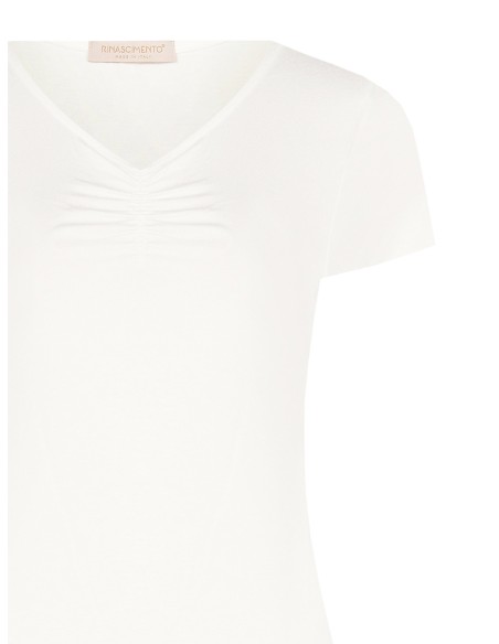 T-shirt ajusté en mélange de viscose avec encolure en V froncée Rinascimento