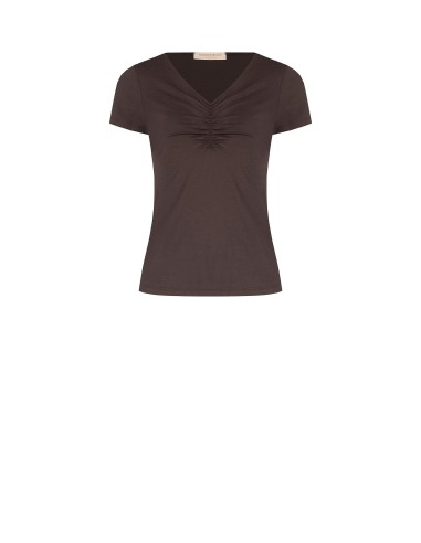 T-shirt ajusté en mélange de viscose avec encolure en V froncée Rinascimento