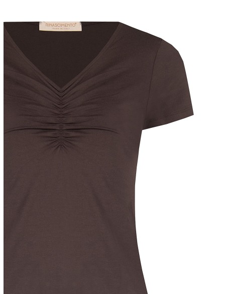 T-shirt ajusté en mélange de viscose avec encolure en V froncée Rinascimento