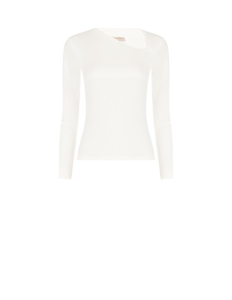 Top ajusté en mélange de coton à fines côtes avec décolleté asymétrique Rinascimento
