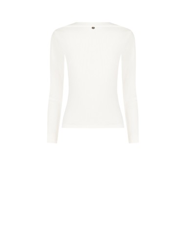 Top ajusté en mélange de coton à fines côtes avec décolleté asymétrique Rinascimento