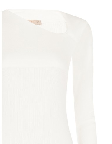 Top ajusté en mélange de coton à fines côtes avec décolleté asymétrique Rinascimento