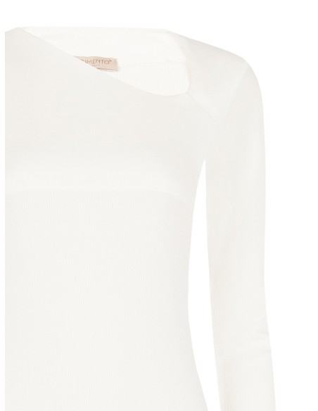 Top ajusté en mélange de coton à fines côtes avec décolleté asymétrique Rinascimento