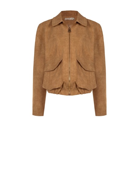 Blouson bomber en similicuir velours dégradé avec maxi-poches Rinascimento