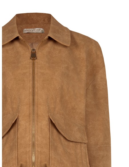 Blouson bomber en similicuir velours dégradé avec maxi-poches Rinascimento