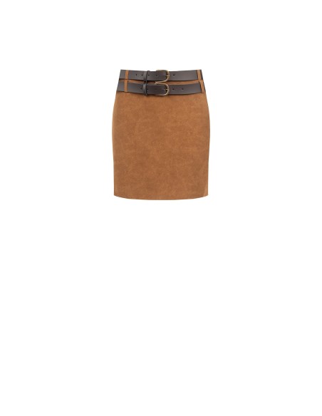 Minijupe en similicuir suédine dégradé avec double ceinture assortie en similicuir Rinascimento