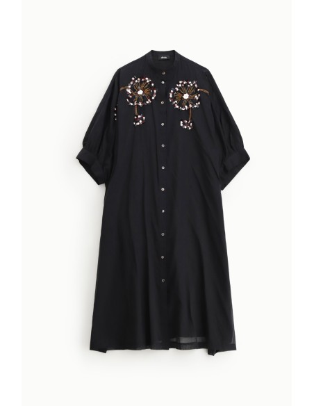Robe midi à manches trois quarts, broderie florale Dixie