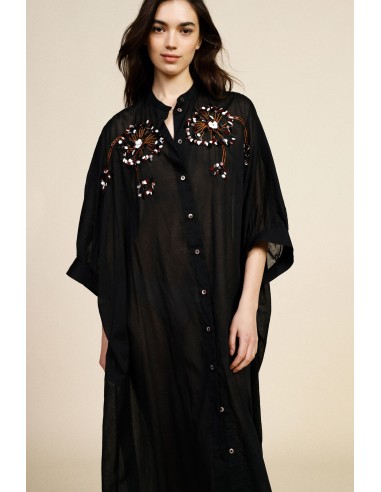 Robe midi à manches trois quarts, broderie florale Dixie