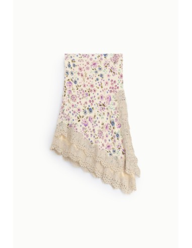 Jupe midi imprimé floral bord dentelle Dixie