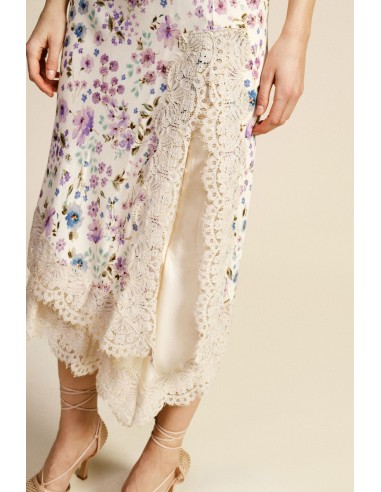 Jupe midi imprimé floral bord dentelle Dixie