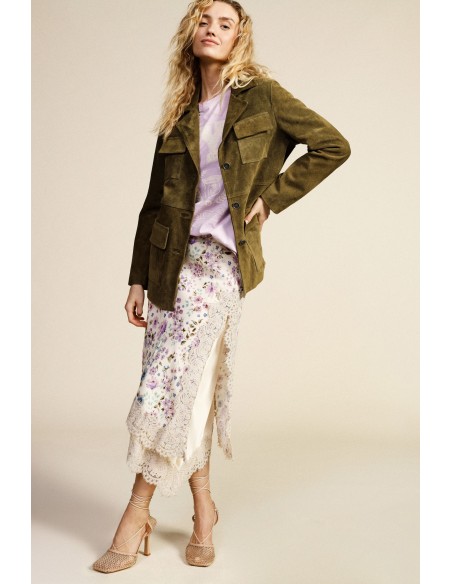 Jupe midi imprimé floral bord dentelle Dixie
