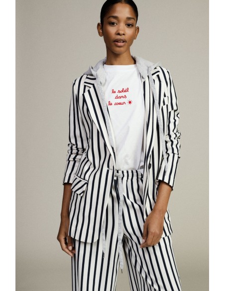 Gestreepte blazer met capuchon en knoopsluiting Dixie