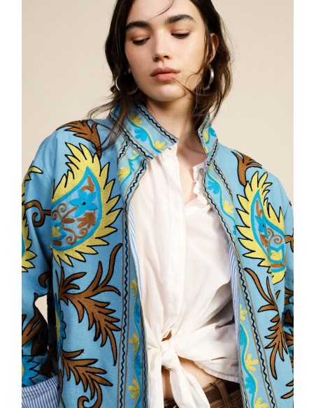 Korte bedrukte blazer met gestreepte voering Dixie