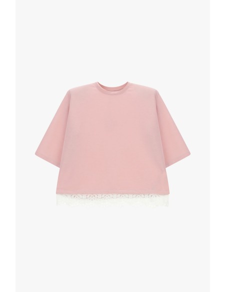 T-shirt à manches courtes avec bordures en dentelle Dixie