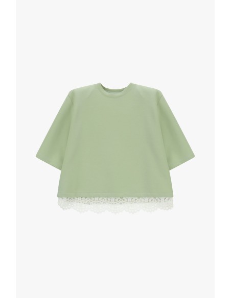 T-shirt à manches courtes avec bordures en dentelle Dixie