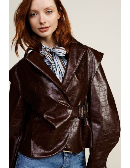 Veste en similicuir avec ceinture et épaules larges Dixie