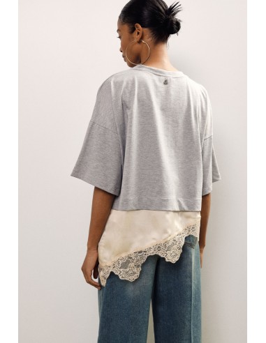 T-shirt à manches courtes avec bord asymétrique et dentelle Dixie
