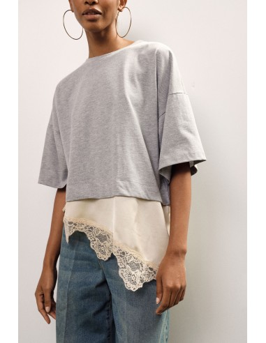 T-shirt à manches courtes avec bord asymétrique et dentelle Dixie