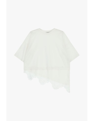 T-shirt à manches courtes avec bord asymétrique et dentelle Dixie