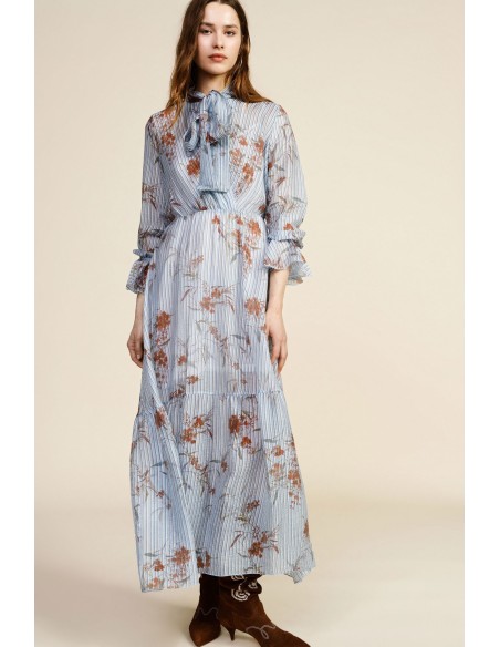 Lange jurk met bloemenprint en strikkraag Dixie