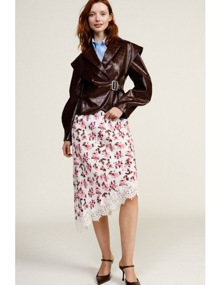 Jupe midi asymétrique à imprimé floral et bordure en dentelle Dixie