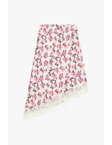 Jupe midi asymétrique à imprimé floral et bordure en dentelle Dixie