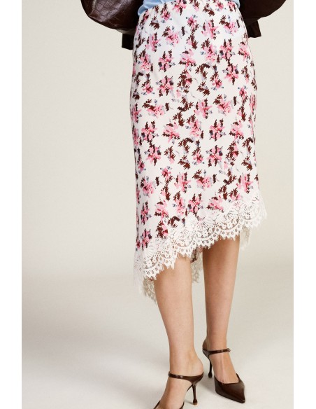 Jupe midi asymétrique à imprimé floral et bordure en dentelle Dixie