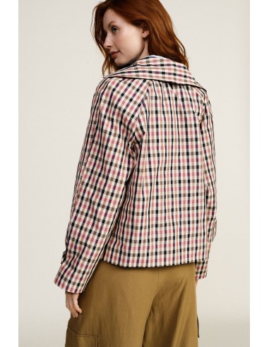 Dixie dubbelrijige geruite jas-blouse met lange mouwen