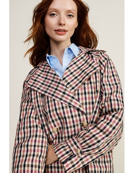 Dixie dubbelrijige geruite jas-blouse met lange mouwen